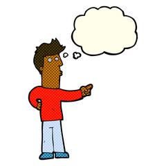 cartoon man pointing with thought bubble