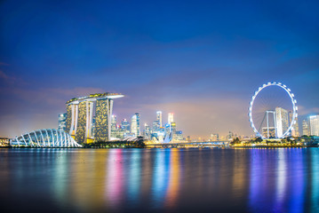 Panorama of Singapore city skyline by night