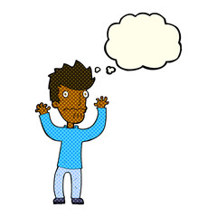 cartoon frightened man with thought bubble