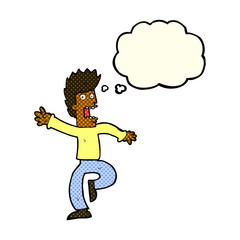 cartoon frightened man with thought bubble