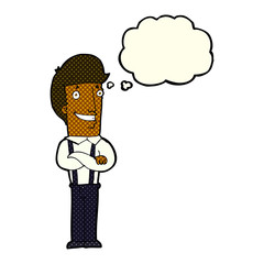 cartoon proud man with thought bubble