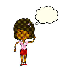 cartoon pretty woman with idea with thought bubble