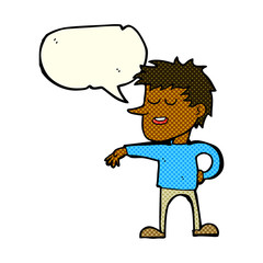cartoon man making dismissive gesture with thought bubble