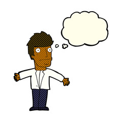 cartoon confused man with thought bubble