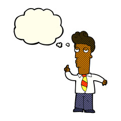 cartoon bored man asking question with thought bubble