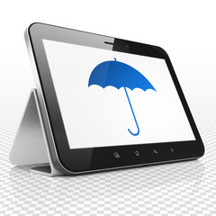 Protection concept: Tablet Computer with Umbrella on display