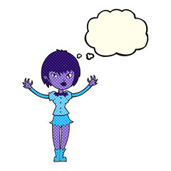 cartoon vampire girl with thought bubble