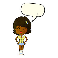 cartoon happy woman with thought bubble