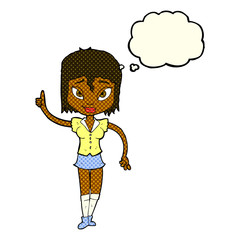 cartoon woman making point with thought bubble