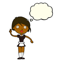 cartoon waitress making hand gesture with thought bubble