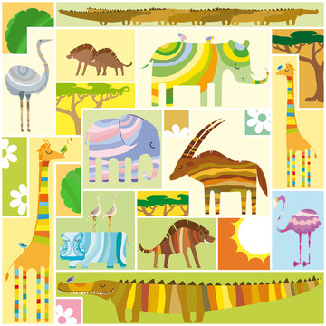 African Animals Tetris Collage