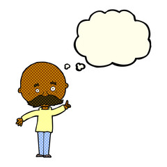 cartoon bald man with idea with thought bubble