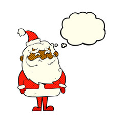 cartoon santa claus with thought bubble