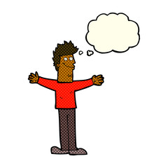 cartoon happy man with thought bubble