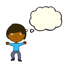 cartoon happy boy with thought bubble