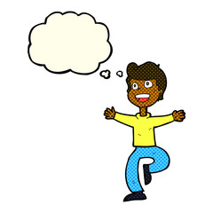 cartoon excited boy with thought bubble