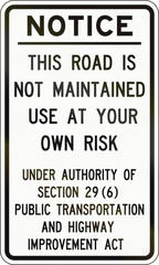 Road Not Maintained Notice In Canada
