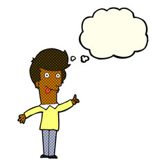 cartoon funny man with idea with thought bubble