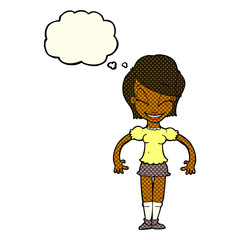 cartoon pretty woman with thought bubble