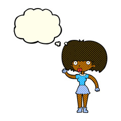 Obraz premium cartoon woman waving with thought bubble