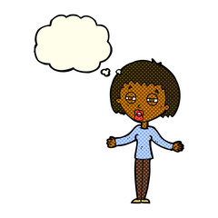 cartoon suspicious woman with thought bubble