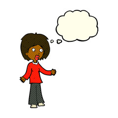 cartoon surprised woman with thought bubble