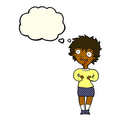 Obraz premium cartoon excited woman with thought bubble