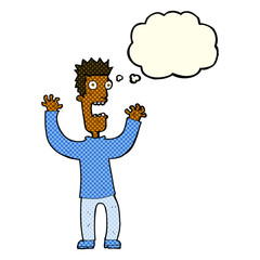 cartoon terrified man with thought bubble
