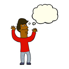 cartoon nervous man with thought bubble