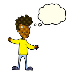 cartoon nervous man with thought bubble