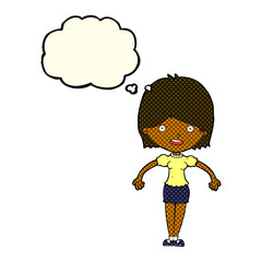 Obraz premium cartoon happy woman with thought bubble