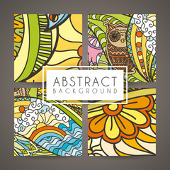 Set of four vector colorful intricate patterns. Doodle
