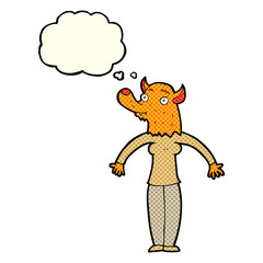 cartoon friendly fox woman with thought bubble