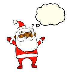 cartoon happy santa claus with thought bubble