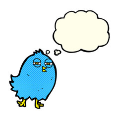 funny cartoon bird with thought bubble