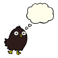 funny cartoon bird with thought bubble