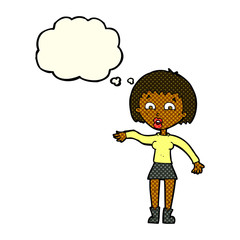 cartoon surprised woman with thought bubble