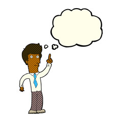 cartoon friendly man with idea with thought bubble