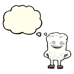 cartoon tooth looking smug with thought bubble