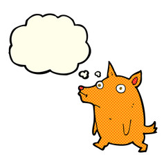 cartoon funny little dog with thought bubble