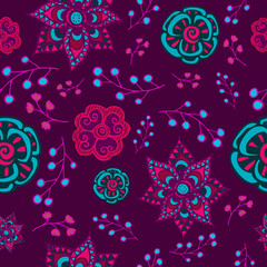 Bright seamless doodle floral pattern
