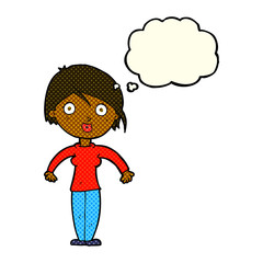 cartoon surprised woman with thought bubble