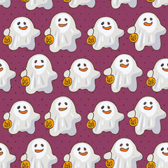 Happy Halloween seamless pattern with ghosts