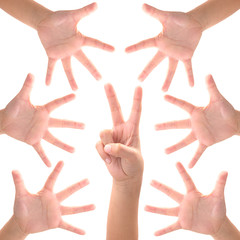 Rock paper scissors. kid hand. Win and loss concept.