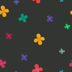 Calm seamless pattern with bright flowers on a dark background