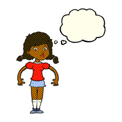 cartoon pretty girl with thought bubble