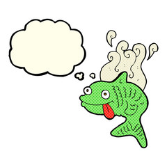 cartoon smelly fish with thought bubble