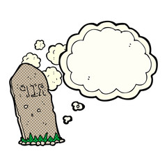 cartoon spooky grave with thought bubble