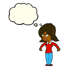 cartoon mean woman with thought bubble