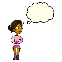 cartoon girl talking with thought bubble